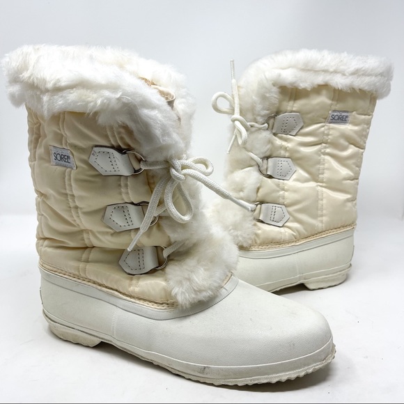 Sorel Shoes - Vintage Sorel Womens 8 White & Cream Waterproof Snow Boot Winter Faux Fur